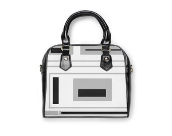 Modern Geometric Shoulder Handbag - Black & White Abstract Art Purse