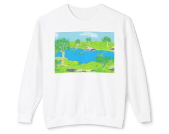 Summer Lake Art Sweatshirt, Colorful Nature Crewneck, Gift for Nature Lover