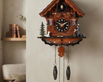 Traditional Black Forest Cuckoo Clock, Handcrafted Wooden Chalet Wall Decor