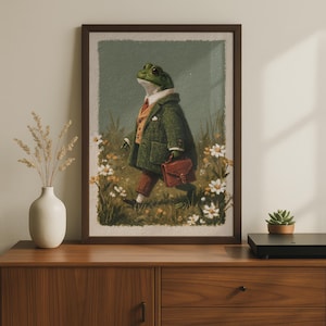 Dapper Frog Print, Cottagecore Animal Portrait, Whimsical Tweed Coat Art