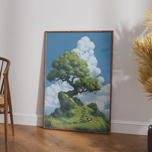 8-Bit Pixel Art Tree Poster, Panda Nature Scene, Retro Gaming Room Decor