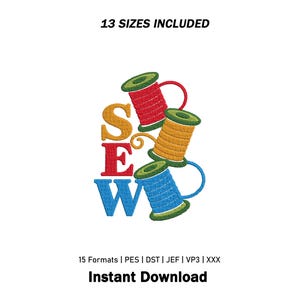 Sew Embroidery Design | SEW Embroidery Design with Spools of Thread Machine Embroidery File | Sewing Embroidery Design | Seamstress Stitch