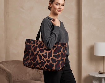 Leopardmönstrad weekendväska, spunnen polyester, handtag i bomullsväv (61 x 33 cm)