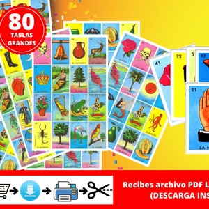 Mexican Loteria Printable Cards Game.Cartas de Loteria Mexicana Imprimir en Casa. Cartas Grandes Jumbo. Juego tradicional México en Español