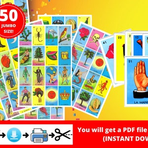 Loteria Mexicana Imprimible para Descargar en archivo PDF e imprimir en Casa. Cartas Grandes Jumbo. Juego tradicional de México en Español
