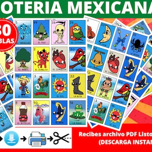 Mexikanische Loteria Spielkarten Druckbare PDF SOFORT-DOWNLOAD Digitale Datei, die zu Hause gedruckt werden kann. Loteria Mexicana Original Descargable.