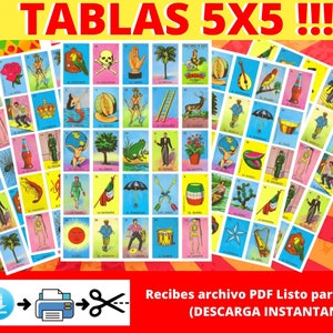 Mexican Loteria Printable Cards Game BIG 5x5 CARDS! Cartas de Loteria Mexicana Imprimir en Casa. Cartas Grandes Jumbo.Diviertete en familia!