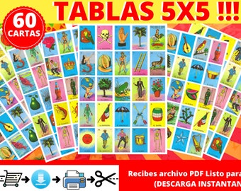 Mexican Loteria Game Cards Printable PDF INSTANT DOWNLOAD Digital File Ready To Print at Home!Juego Loteria Mexicana Original Descargable