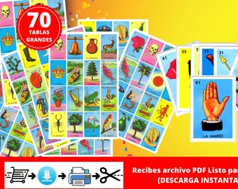 Mexican Loteria Game Cards Printable easy PDF INSTANT DOWNLOAD Digital File Ready To Print at Home. Loteria Mexicana Tradicional Descargable