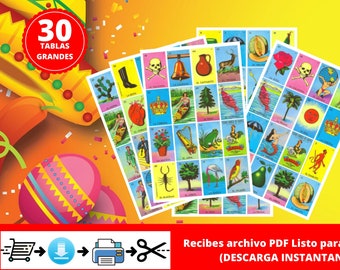 Mexican Loteria Game Cards Printable PDF INSTANT DOWNLOAD Digital File Ready To Print at Home. Loteria Mexicana Tradicional Descargable