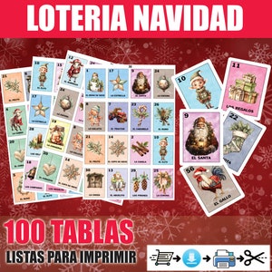 Loteria Navidad Imprimir Loteria Navideña Espanol Loteria Navidena Christmas Bingo Cards Printable Game INSTANT DOWNLOAD 100 PLAYERS