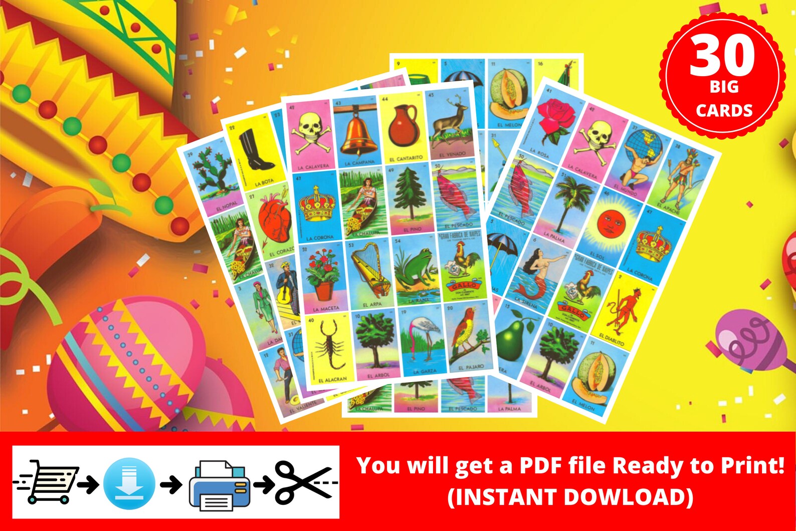 Mexican Loteria Game Cards Printable PDF INSTANT DOWNLOAD | Etsy