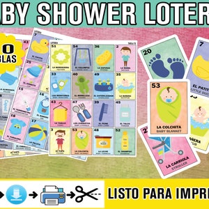 Loteria Baby Shower Download PDF Print and Cut INSTANT DOWNLOAD Spanish English Digital Loteria Español e Ingles para Descargar e Imprimir