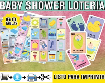 Loteria Baby Shower Download PDF Print and Cut INSTANT DOWNLOAD Spanish English Digital Loteria Español e Ingles para Descargar e Imprimir