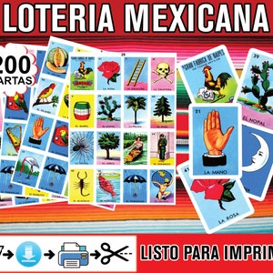 Cartes de jeu de la Loteria mexicaine à télécharger et à imprimer pour 200 joueurs pour jouer à la maison Juego Loteria Mexicana imprimir Sin el Negrito, Borracho y Apache