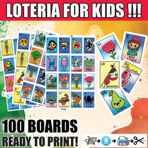 Mexican Loteria For Kids 100 Cards Printable PDF INSTANT DOWNLOAD Digital File Ready To Print at Home. Loteria Mexicana Original Descargable