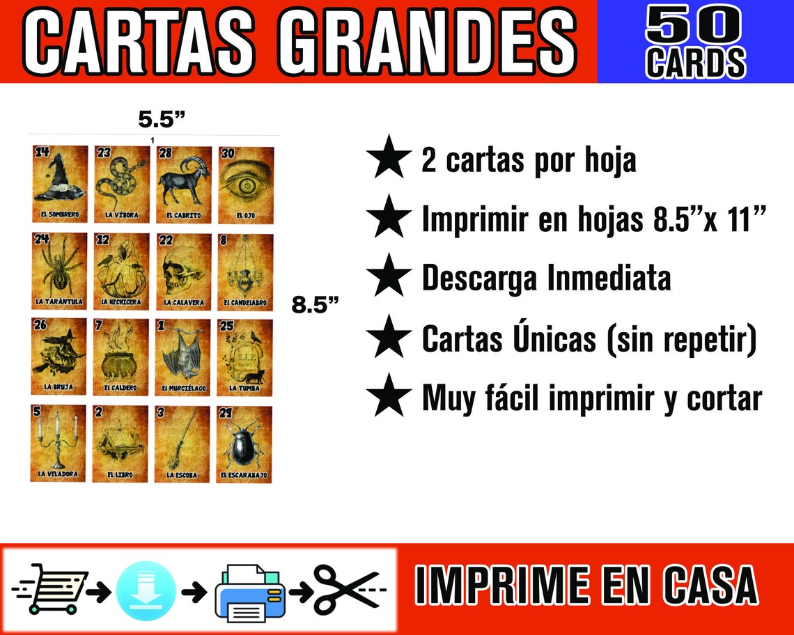 Halloween Bingo Printable Cards for 50 PLAYERS Loteria - Etsy