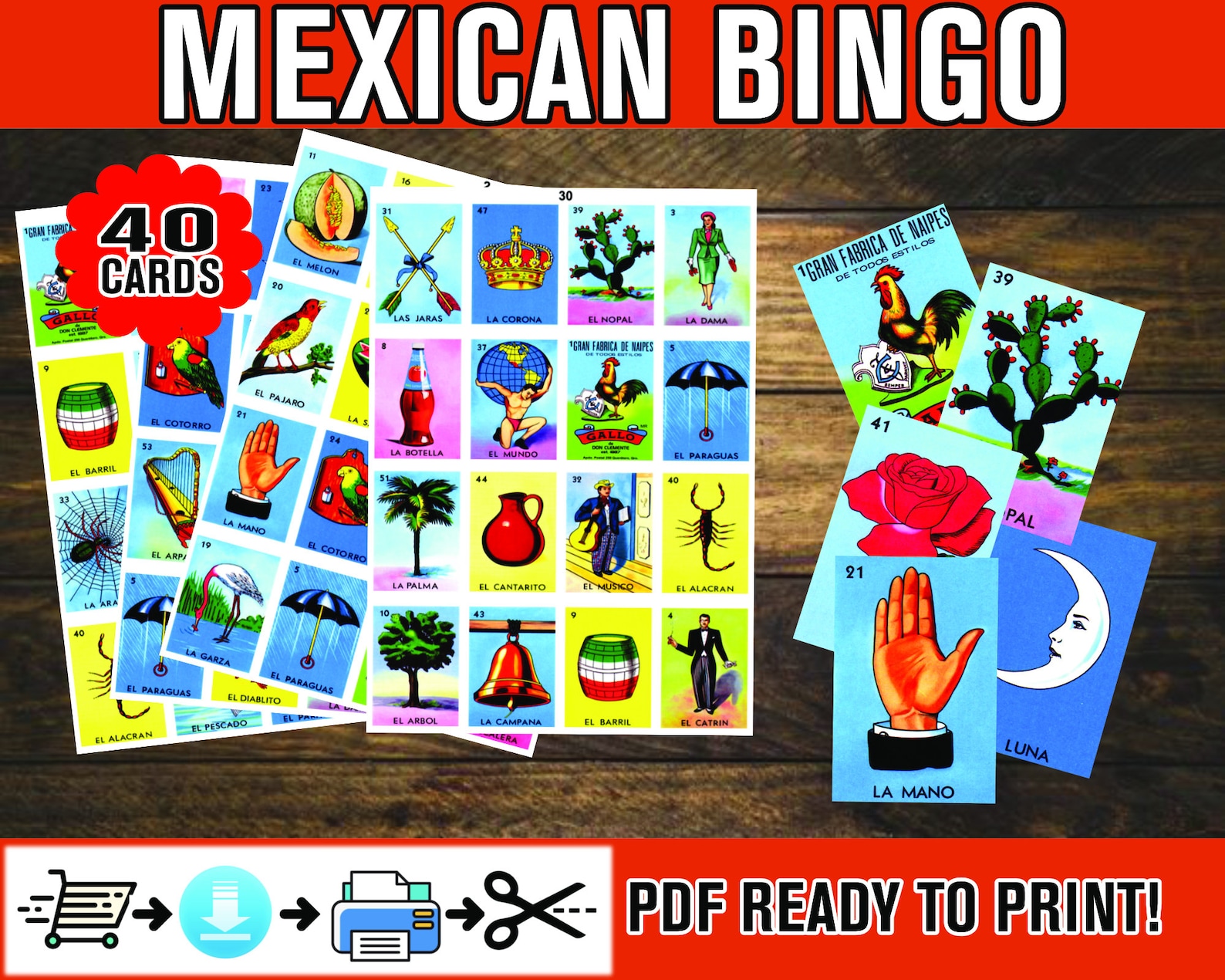 Mexican Loteria Game Cards Printable PDF INSTANT DOWNLOAD - Etsy