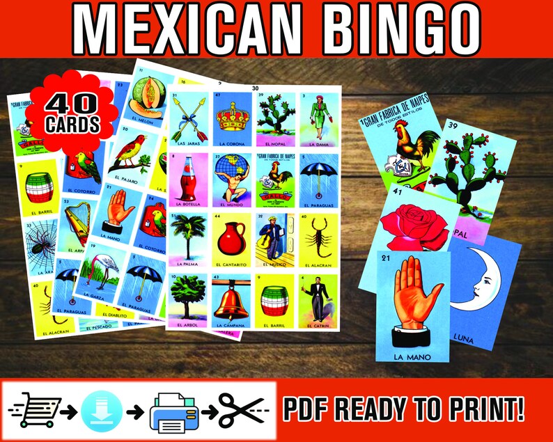 Mexican Loteria Game Cards Printable PDF INSTANT DOWNLOAD - Etsy