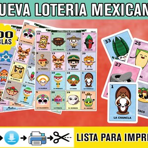 Loteria Mexicana Nueva con 60 Personajes Descarga e Imprime en casa NEW 2025 Mexican Loteria DIGITAL DOWNLOAD Ready to Print for 100 Players