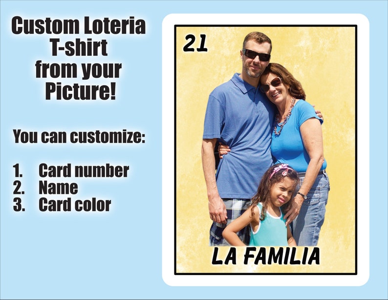 Custom Loteria Shirt From your Picture for Adults and Kids Party Personalized Loteria Card Tshirt From Your Photo Customized Bingo Shirt image 2