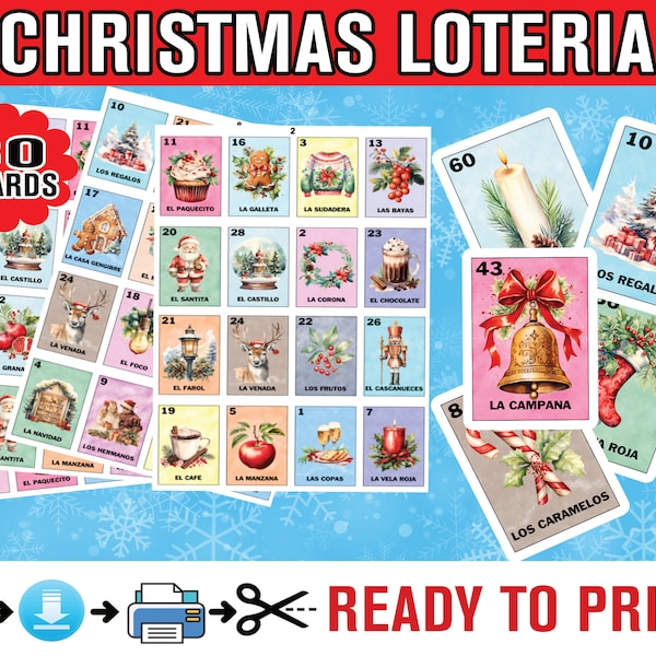 Loteria De Navidad Para Imprimir Loteria Navideña En Espanol Loteria De Navidad 2023 Christmas Bingo Cards Printable Game INSTANT DOWNLOAD