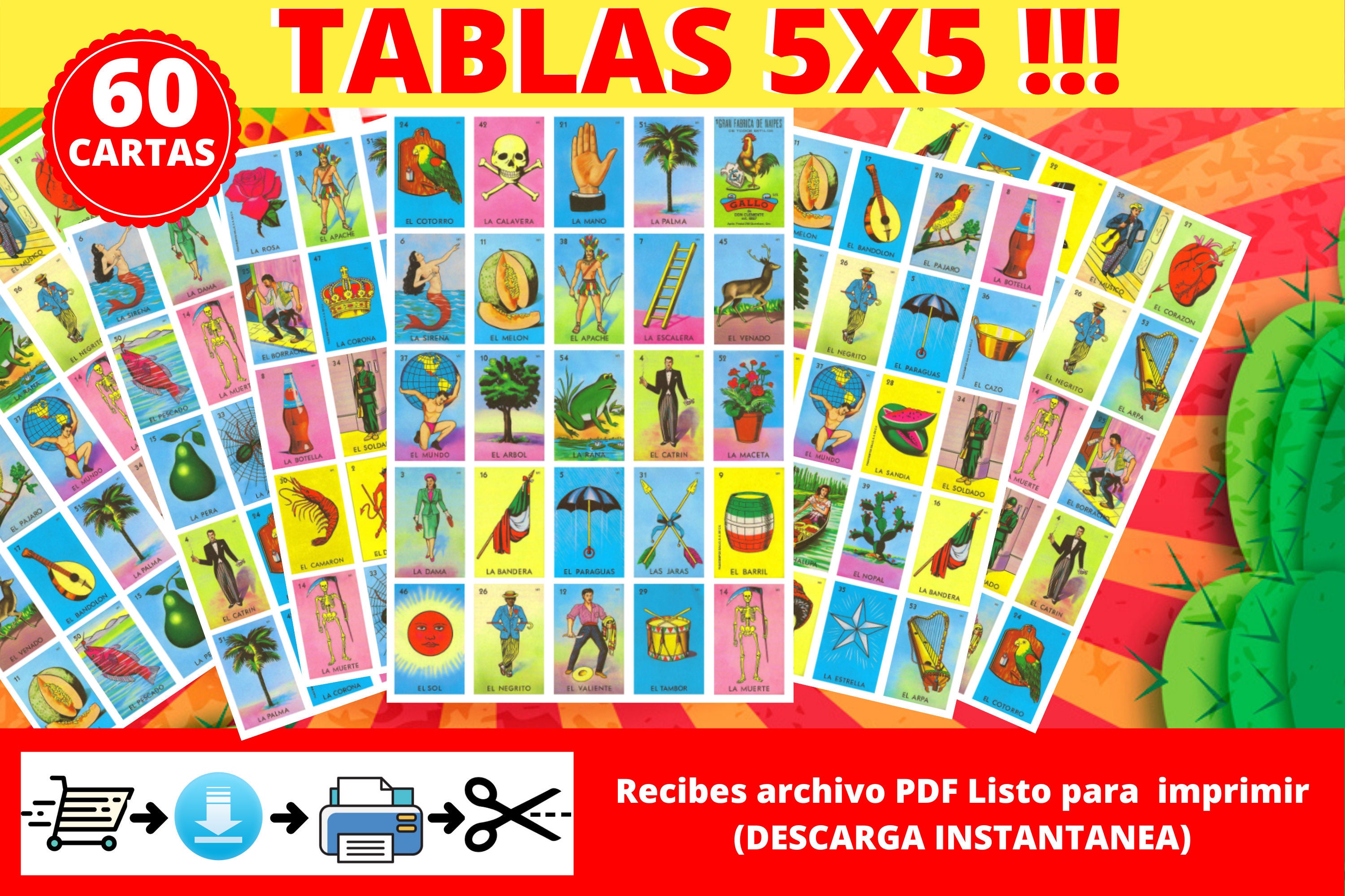 Mexican Loteria Game Cards Printable PDF INSTANT DOWNLOAD Etsy