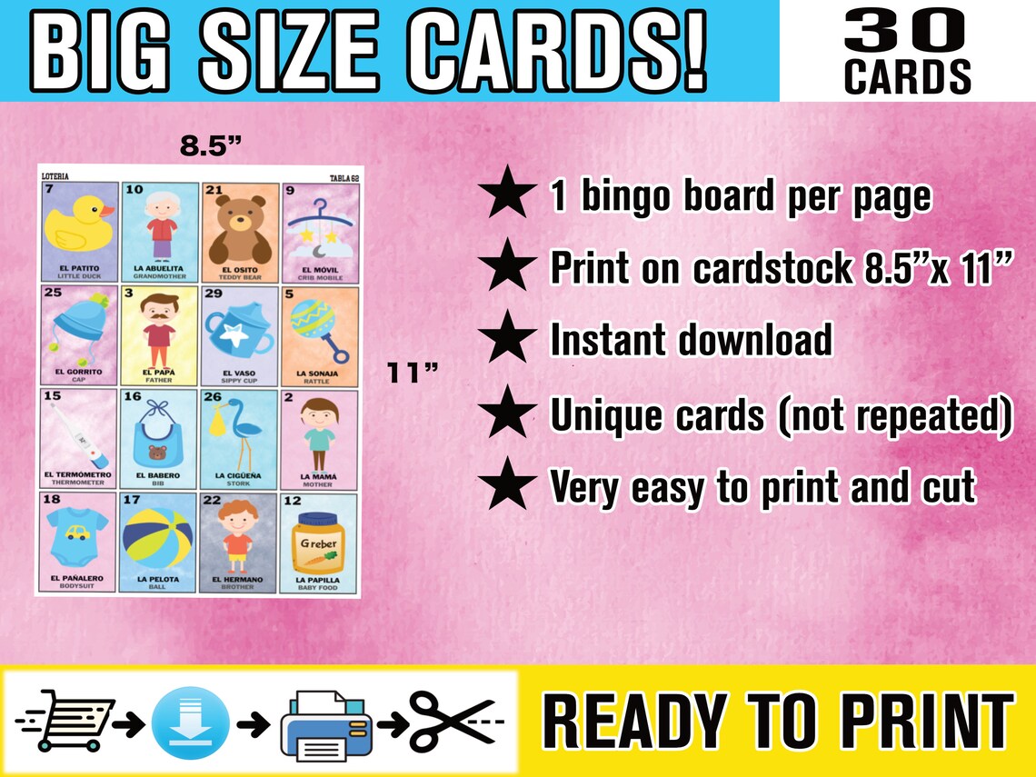 Baby Shower Loteria Game Download and Print PDF File Baby - Etsy