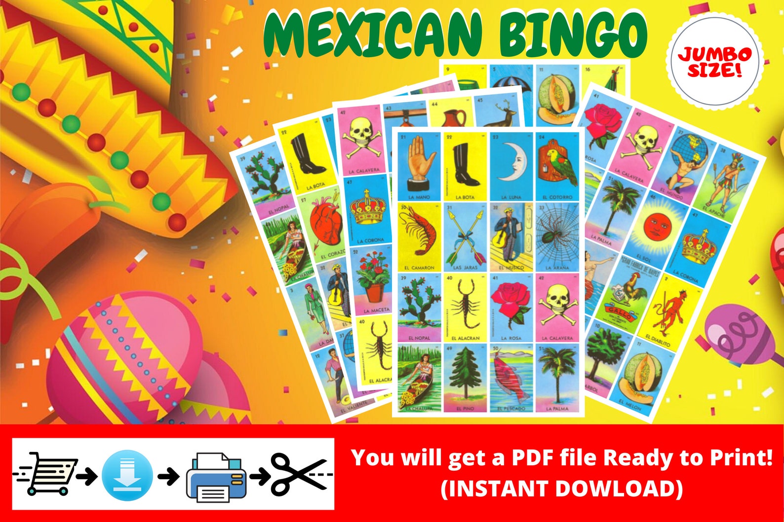 Mexican Loteria Game Cards Printable PDF INSTANT DOWNLOAD | Etsy