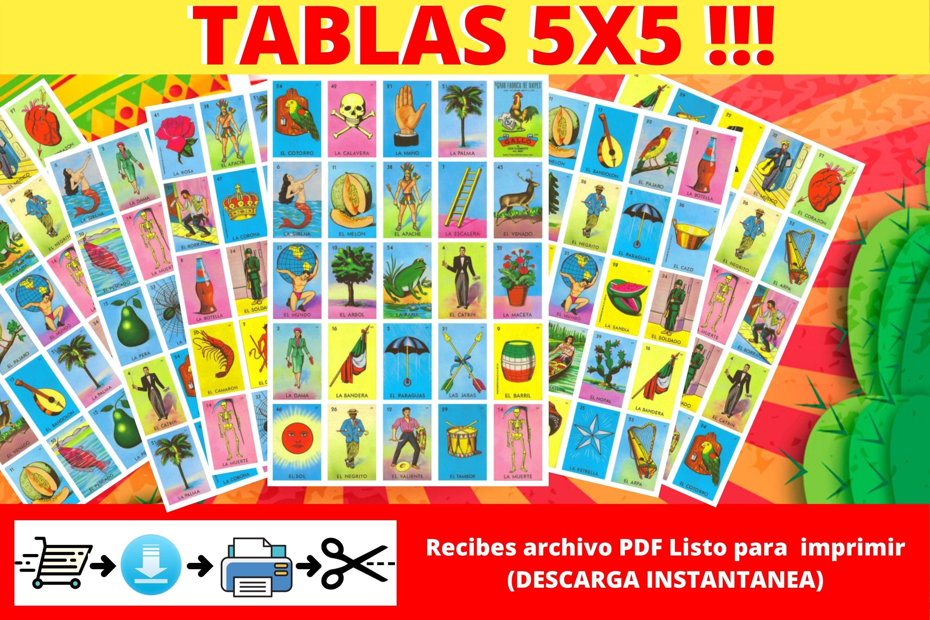 Loteria Mexicana Imprimible Tablas 5x5 Para Descargar En Etsy