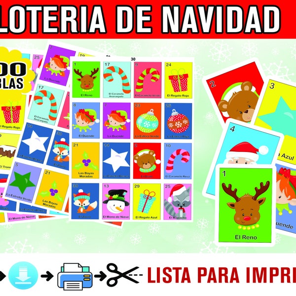 Loteria De Navidad Para Imprimir Loteria Navidena En Espanol Spanish Christmas Loteria Cards Printable Game INSTANT DOWNLOAD 100 PLAYERS
