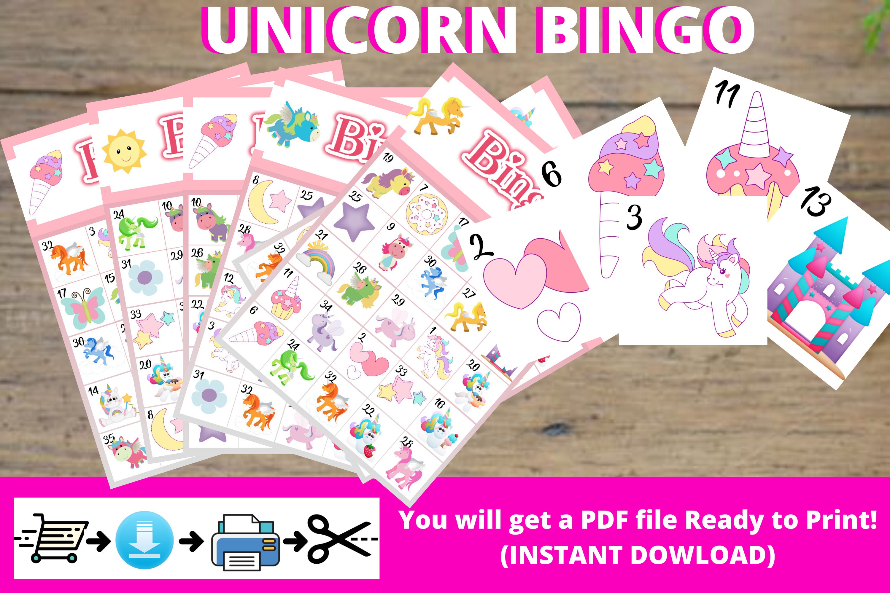 unicorn bingo cards printable instant download unicorn