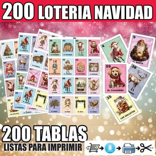 Loteria Navidad Para Imprimir Loteria Navidena Descargar e Imprimir  Christmas Loteria Game Printable Cards INSTANT DOWNLOAD 200 PLAYERS