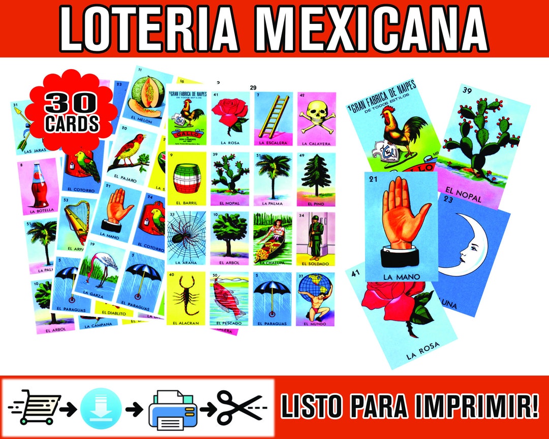Mexican Loteria Game Cards Printable PDF INSTANT DOWNLOAD Digital File ...