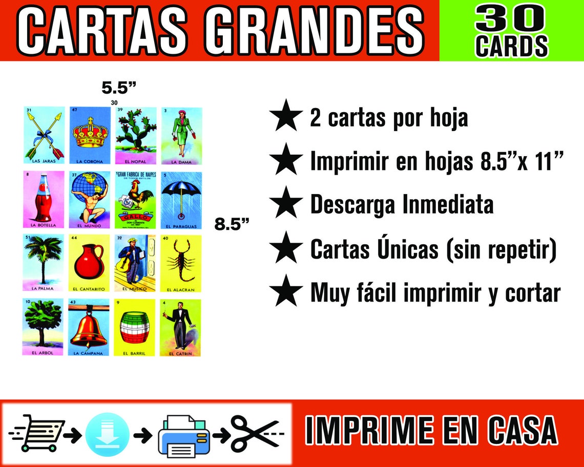 Mexican Loteria Game Cards Printable PDF INSTANT DOWNLOAD - Etsy