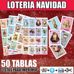 Christmas Loteria Cards Printable Game INSTANT DOWNLOAD 50 PLAYERS  Loteria Navidad Para Imprimir Loteria Navideña Descargar e Imprimir