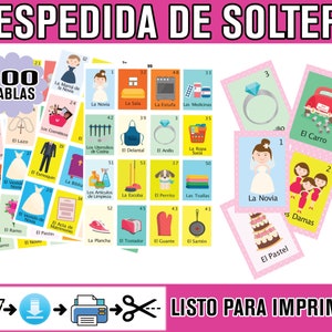 Loteria Despedida de Soltera em Español para imprimir 100 JUGADORES. Arquivo PDF Descargável. Chá de panela de bingo espanhol para impressão 2025