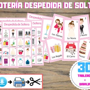 Loteria Despedida de soltera en Español para imprimir. Juego en Espanol. Archivo PDF Descargable. Printable Spanish Bingo Bridal Shower 2023