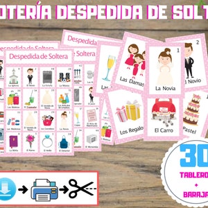 Loteria Despedida de soltera en Español para imprimir. Juego en Espanol. Archivo PDF Descargable. Printable Spanish Bingo Bridal Shower 2025