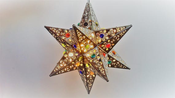 Moravian Star Lantern SILVER Lamp Moroccan Metal Star Chandelier