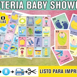 Loteria Baby Shower Download Bilingual Bingo PDF INSTANT DOWNLOAD Spanish English Digital Loteria Español e Ingles para Descargar e Imprimir