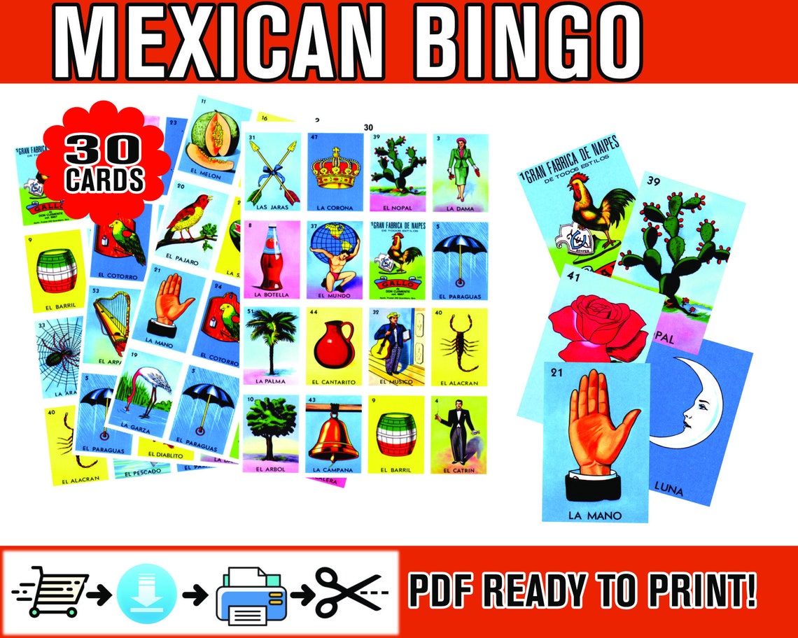 Mexican Loteria Game Cards Printable PDF INSTANT DOWNLOAD - Etsy