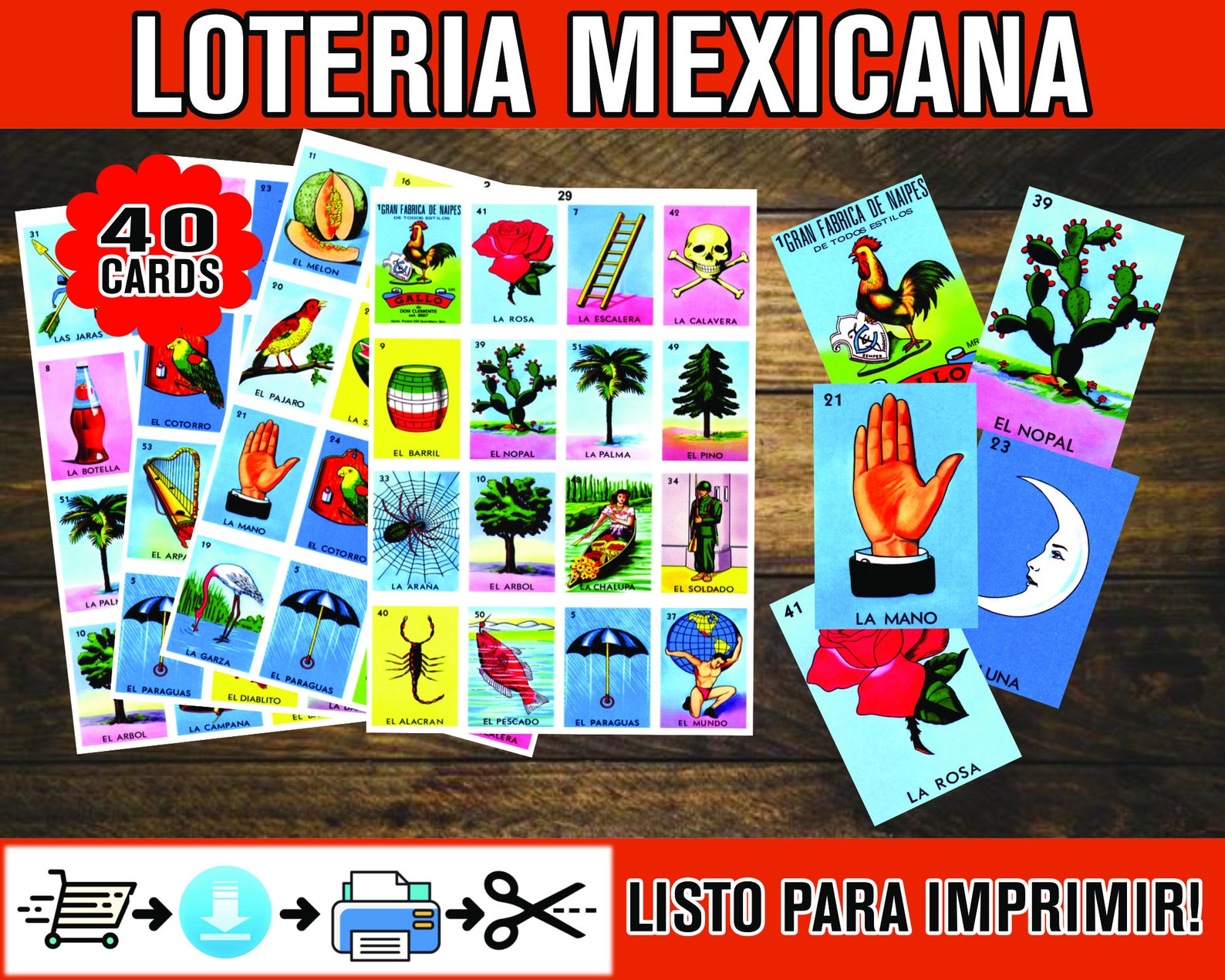 Mexican Loteria Game Cards Printable PDF INSTANT DOWNLOAD - Etsy