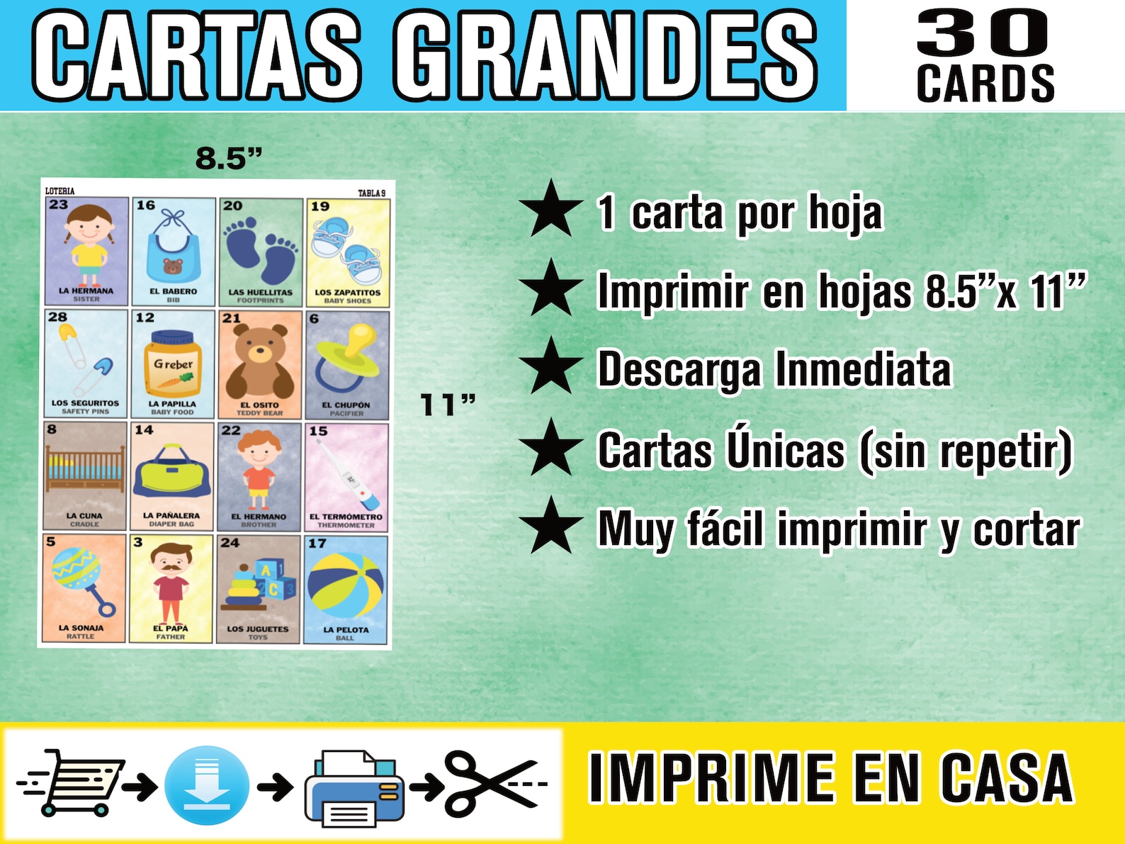 Baby Shower Loteria Game Download and Print PDF File Baby Shower Bingo ...