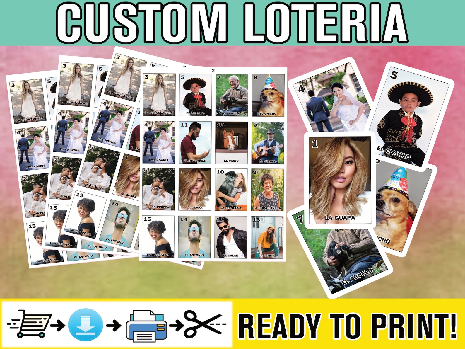 CUSTOM LOTERIA Game Template With Your Pictures Family Loteria Game