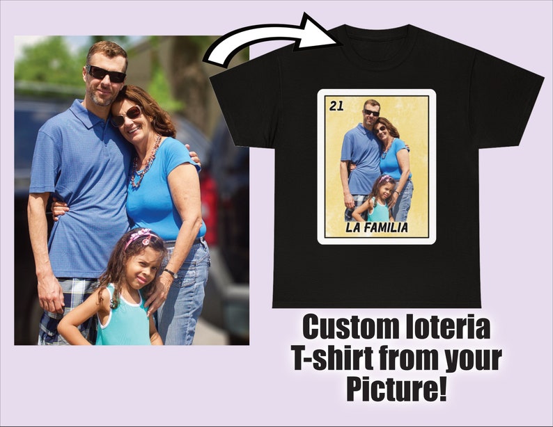 Custom Loteria Shirt From your Picture for Adults and Kids Party Personalized Loteria Card Tshirt From Your Photo Customized Bingo Shirt image 1