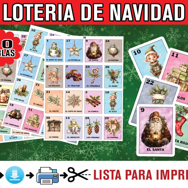 Loteria Navidad Para Imprimir Loteria Navideña En Español Loteria Navidad 2023 Christmas Bingo Cards Printable Game INSTANT DOWNLOAD Today