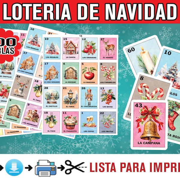 Loteria De Navidad Para Imprimir Loteria De Navidad En Español  Spanish Christmas Loteria Cards Printable Game INSTANT DOWNLOAD 100 PLAYERS