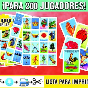 Mexican Loteria Game Cards 200 PLAYERS Printable PDF Instant Download Ready To Print Loteria Mexicana Tradicional Descargable 200 JUGADORES