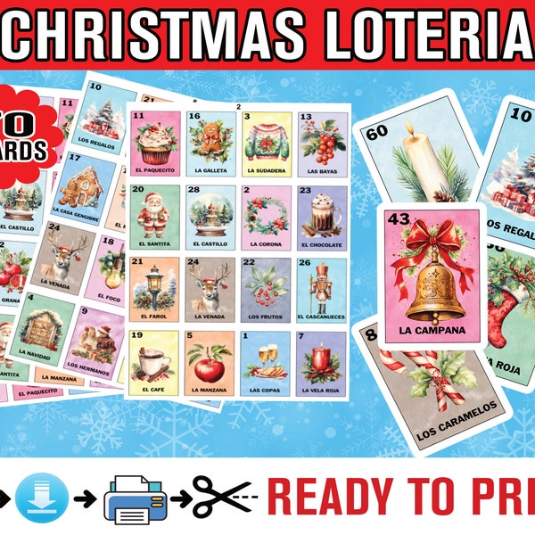 Loteria Navidad Imprimir Loteria Navideña En Espanol Loteria De Navidad  Spanish Christmas Loteria Cards Printable Game INSTANT DOWNLOAD